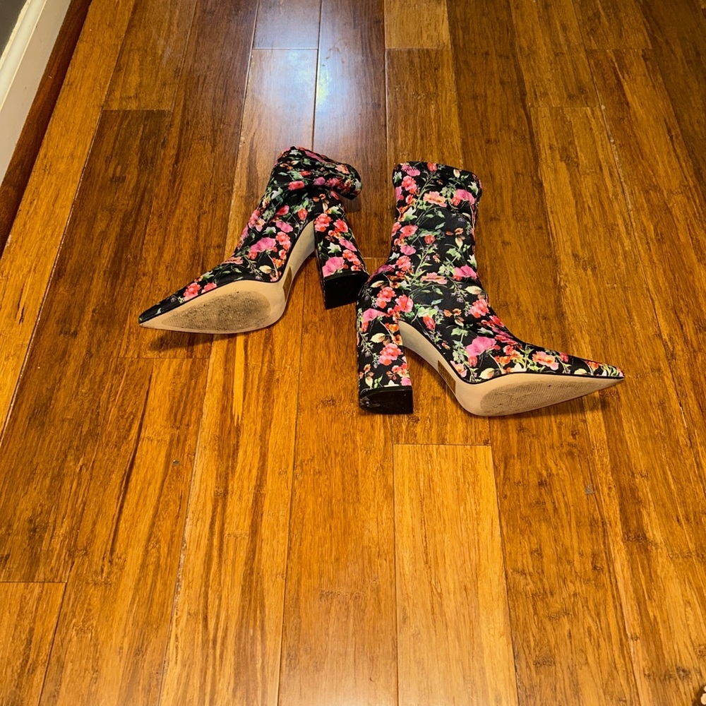 Steve Madden Black Floral Heeled Boots